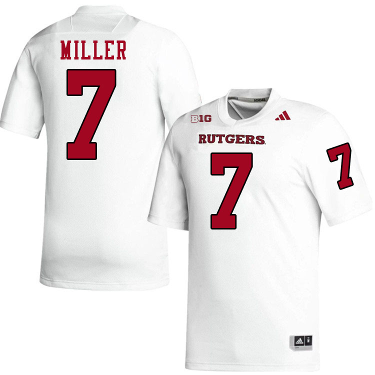 Rutgers Scarlet Knights #7 Cam Miller College Football Jerseys Stitched-White Rutgers Scarlet Knights #7 Cam Miller College Football Jerseys Stitched-White